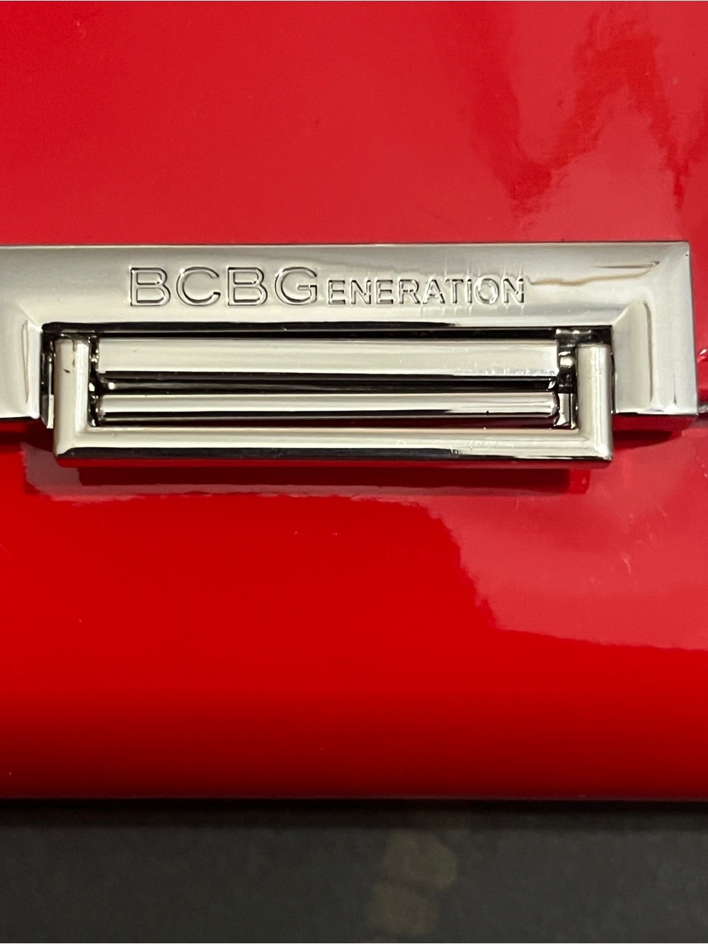 BCBGeneration Red Patent Clutch with Silver-Tone Hardware